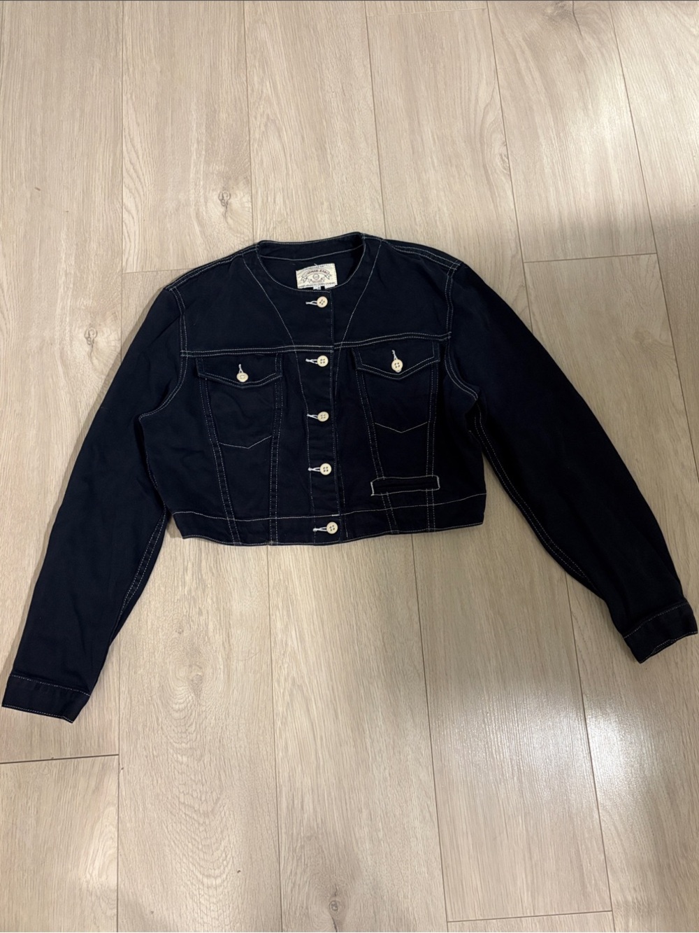 Vintage Armani Jeans Cropped Denim Jacket Dark Wash Contrast Stitch Y2K Size M
